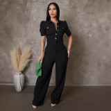 Women Style Patchwork short sleeve Jumpsuit