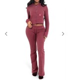 Sports Clothing Women's Solid Color Long-Sleeved Zip Hoodies Trousers Fashion Two Piece Set