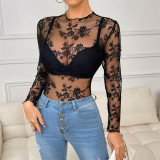 Women's Sexy See-Through Long Sleeve Lace Top