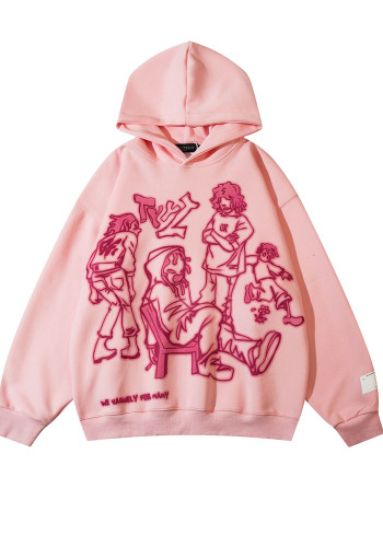 Graffiti Street Casual Sports Hoodie Loose Cartoon Print  Hip-Hop Pullover Top