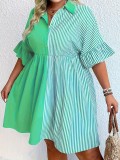 Plus Size Women Printed Turndown Collar Button Dress