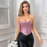 Sequined Corset Strapless Top Fashion Sexy Vest