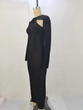 Autumn Sexy Tight Fitting Hollow Beaded Long Sleeve Patchwork Dress