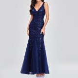 Women summer sequin v-neck evening dress