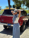 Solid Color Cotton Loose Long Sleeve Round Neck Top Low Waist Straight Casual Trousers Two-Piece Set