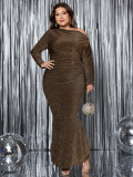 Plus Size Women long-sleeved slash shoulder evening dress