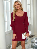 Autumn and winter Women Round Neck lantern sleeve Dress