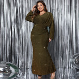 Plus Size Women V-neck long-sleeved fishtail evening dress