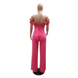 Women Off Shoulder Ruffle Solid Jumpsuit