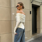 Women off-shoulder long-sleeved pleated irregular top