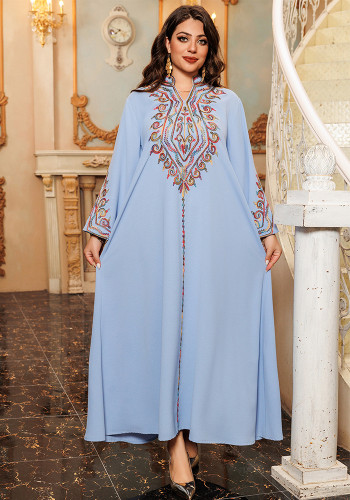 Women Muslim Elegant Embroidered Dress Robe