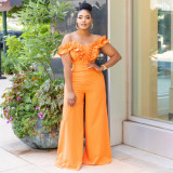 Women Off Shoulder Ruffle Solid Jumpsuit