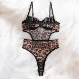 Women sexy lace patchwork leopard print sexy lingerie