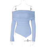 Women off-shoulder long-sleeved pleated irregular top