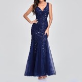 Women summer sequin v-neck evening dress