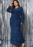 Plus Size Women V-neck long-sleeved fishtail evening dress