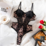 Women sexy lace patchwork leopard print sexy lingerie