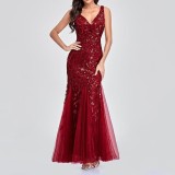 Women summer sequin v-neck evening dress