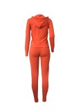 Women Solid Zipper Hood Top and Pant Two Piece Set