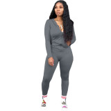 Women Solid Zipper Hood Top and Pant Two Piece Set