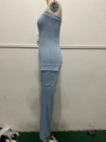 Summer Fashion Solid Color Ribbed Pocket Sexy Tight Fitting Jumpsuit