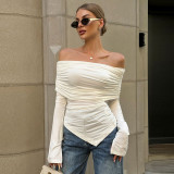 Women off-shoulder long-sleeved pleated irregular top