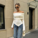 Women off-shoulder long-sleeved pleated irregular top