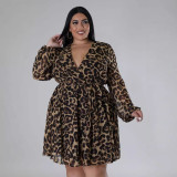 Plus Size Women solid long sleeve Dress