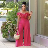 Women Off Shoulder Ruffle Solid Jumpsuit