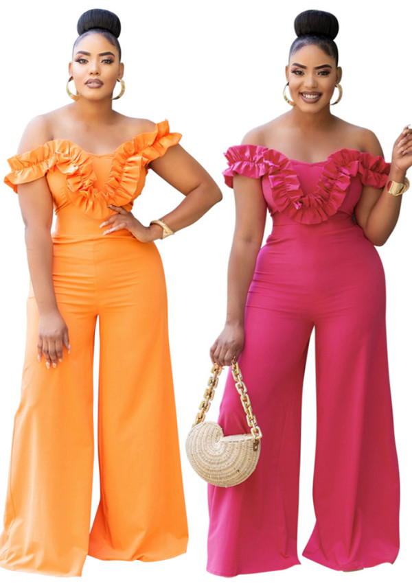 Women Off Shoulder Ruffle Solid Jumpsuit