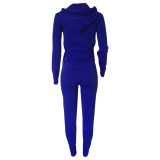 Women Solid Zipper Hood Top and Pant Two Piece Set