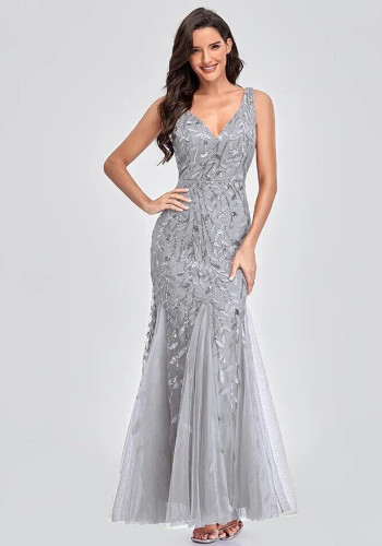 Women summer sequin v-neck evening dress