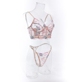 Women summer sexy bra mesh fishbone embroidery sexy lingerie two-piece set