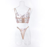 Women summer sexy bra mesh fishbone embroidery sexy lingerie two-piece set