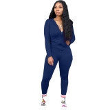 Women Solid Zipper Hood Top and Pant Two Piece Set