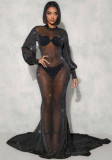 Women's Clothing See-Through Long Sleeve Maternity Dress