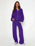 Fashion Solid Color Velvet Hooded Two-Piece Tracksuit Women's Clothing