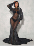Women's Clothing See-Through Long Sleeve Maternity Dress