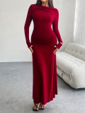 Autumn And Winter Women's Chic Solid Color Long Sleeve Slim Dress