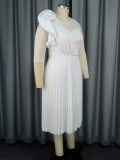 Plus Size Elegant White See-Through Sleeve Pleated Formal Party Dress