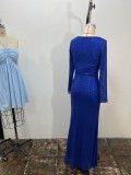 Spring Solid Color Sequins Long Sleeve Chic Evening Dress