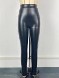 Sexy Pu Leather Elastic Tight Fitting V Waist Trousers