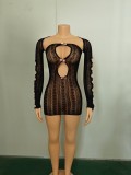 Women's Clothing Sexy Hollow See-Through Mesh Sexy Dress