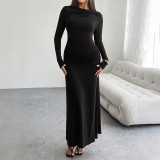 Autumn And Winter Women's Chic Solid Color Long Sleeve Slim Dress