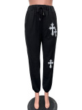 Women's Printed Velvet Pocket Drawstring Sports Tight Pants