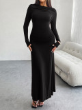 Autumn And Winter Women's Chic Solid Color Long Sleeve Slim Dress