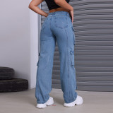 Street Pocket Washed Fashion Denim Pants