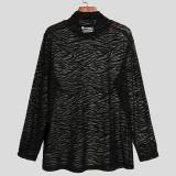 Autumn Zebra Pattern Stretch Shirt Men's See-Through Tight Fitting High Collar Long Sleeve T-Shirt