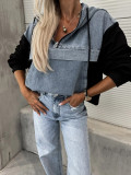 Autumn Fashion Loose Casual Denim Patchwork Hooded Women Hoodies