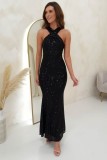 Summer Fashion Sequins Halter Neck Sexy Slim Elegant Long Evening Dress